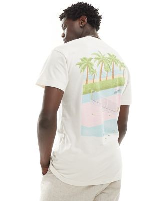 Abercrombie & Fitch Malibu Beach tennis club front and back print relaxed fit t-shirt in cream-White