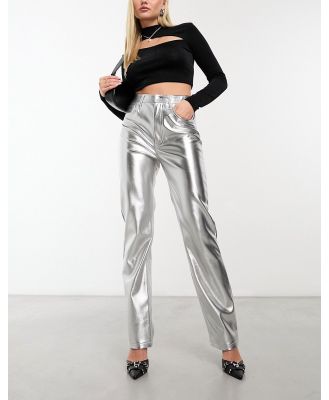 Abercrombie & Fitch metallic 90s straight faux leather pants in silver