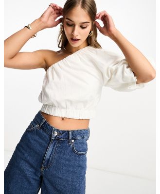 Abercrombie & Fitch one shoulder linen top in white