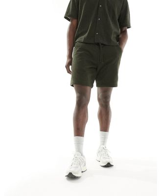 Abercrombie & Fitch pull on relaxed fit lace shorts in olive green (part of a set)
