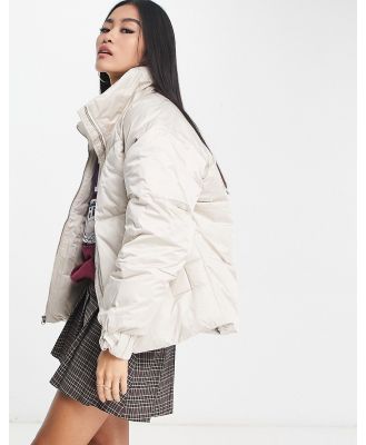 Abercrombie & Fitch satin nylon puffer jacket in light grey