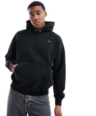 Abercrombie & Fitch silicone icon logo heavyweight oversized fit hoodie in black