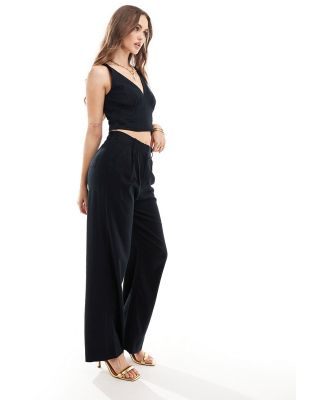Abercrombie & Fitch Sloane linen blend high waisted pants in black (part of a set)