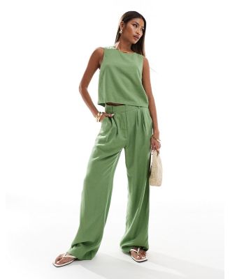 Abercrombie & Fitch Sloane linen wide leg pants in green (part of a set)