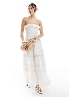 Abercrombie & Fitch strapless broderie detail maxi dress in white