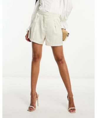 Abercrombie & Fitch tailored satin shorts in cream-Neutral