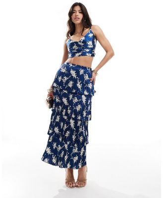 Abercrombie & Fitch tiered floral print satin maxi skirt in dark blue (part of a set)