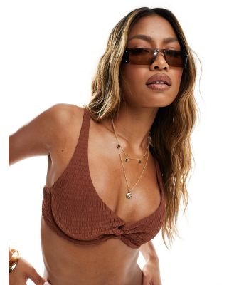 Abercrombie & Fitch twist smocked bikini top in brown (part of a set)