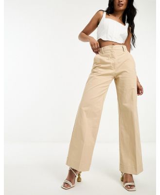 Abercrombie & Fitch wide leg twill pants in camel-Neutral