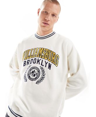 Abercrombie & Fitch Williamsburg oversized varsity sweatshirt with embroidery in white