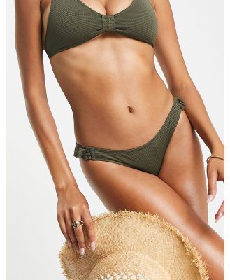 Accessorize frill side bikini bottoms in khaki-Green