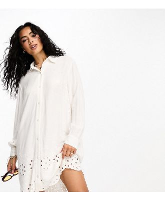 Accessorize long sleeve shirt summer dress with broderie hem in white