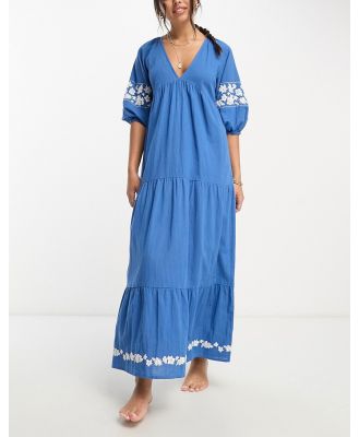 Accessorize maxi embroided beach summer dress in cobalt blue
