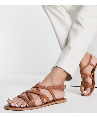 Accessorize plaited strappy sandals in tan-Brown