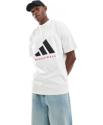 adidas Basketball short sleeve tee in white, black & red