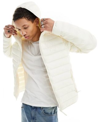 adidas Originals 3 stripe padded hooded jacket in off white