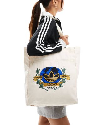 adidas Originals embroidered tote bag-White