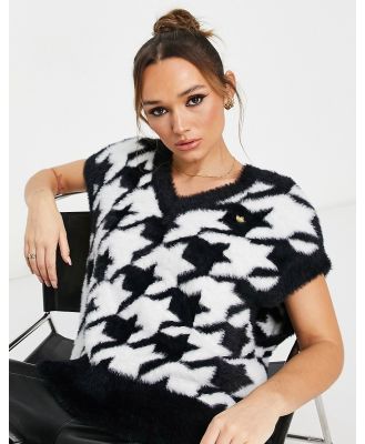 adidas Originals houndstooth fluffy sweater tank in black and white