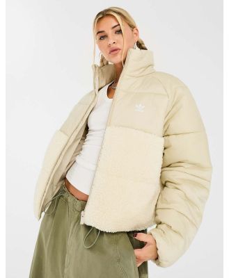 adidas Originals 'Neutral Court' teddy puffer jacket in off white