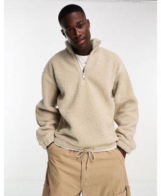 adidas Originals Premium Essentials 1/2 zip teddy fleece coach jacket in beige-Neutral