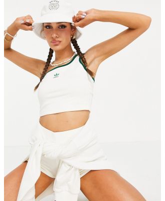 adidas Originals 'Tennis Luxe' logo cropped one- shoulder tank in off-white