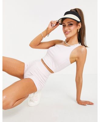 adidas Originals 'Tennis Luxe' logo cropped one shoulder tank in pearl pink