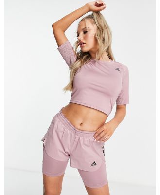 adidas Running Run Fast lace cropped T-shirt in pink
