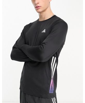 adidas Running Run Icons gradient 3 stripe long sleeve top in black