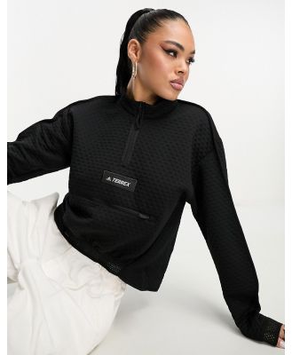 adidas Terrex Utilitas waffle 1/2 zip sweatshirt in black