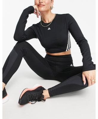 adidas Training icons striped side panel crop top in black