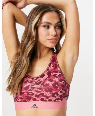adidas Training mid support camo bra in rose pink