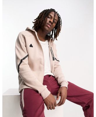 adidas Training tech fleece full zip hoodie in off white-Brown