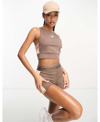 adidas Training Techfit colourblock crop top in brown