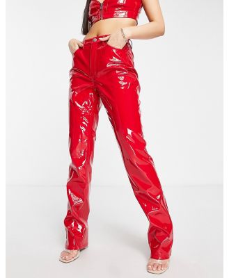 AFRM Heston high rise straight leg faux leather pants in red (part of a set)