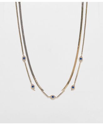 ALDO flat chain and delicate chain eye charm necklace multipack in gold