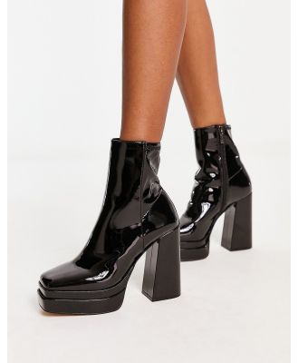 ALDO Mabel square toe platform heeled boots in black patent