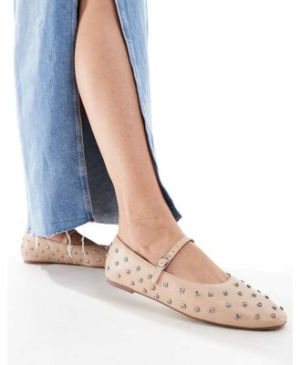 ALDO Marylina studded ballet flats with buckle in beige leather-Neutral