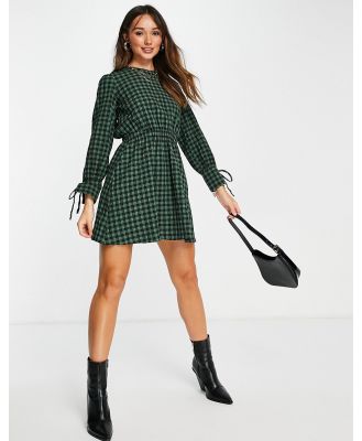 Aligne mini dress with cut out back in green check - MULTI