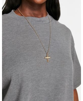 AllSaints black diamante cross pendant necklace in gold