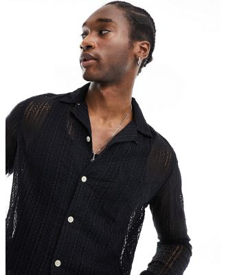 AllSaints Cala long sleeve sheer shirt in black