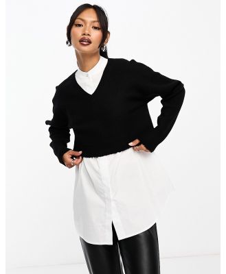 AllSaints Donna 2-in-1 crop knitted jumper and shirt in black and white