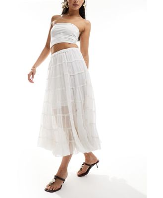 AllSaints Eva sheer maxi skirt in white