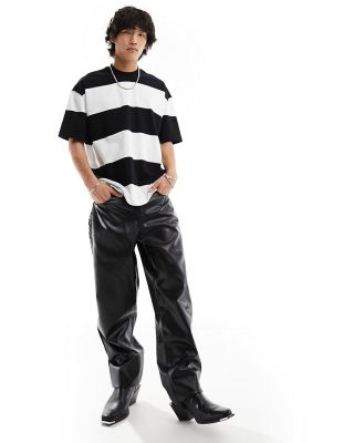 AllSaints Hami short sleeve crew t-shirt in black and white stripe-Multi