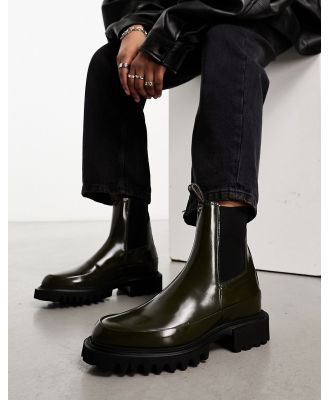 AllSaints Harlee high shine leather chunky boots in khaki-Green