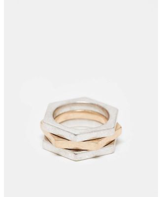 AllSaints hex triple band ring in mixed metal-Multi