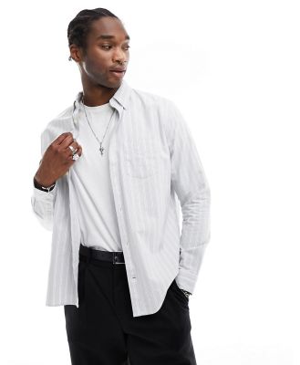 AllSaints Hitcher long sleeve shirt in light grey