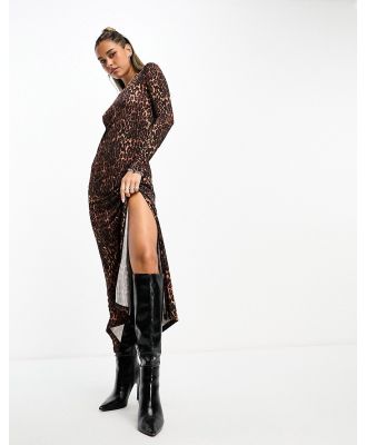 AllSaints Katlyn Evita long sleeve maxi dress in brown leopard print