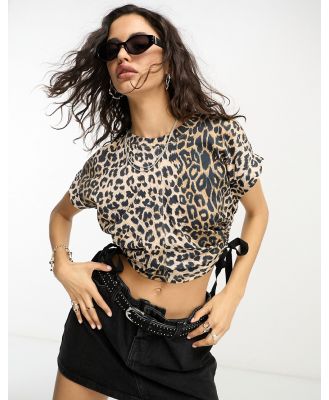 AllSaints Mira adjustable tie side t-shirt in leopard-Brown