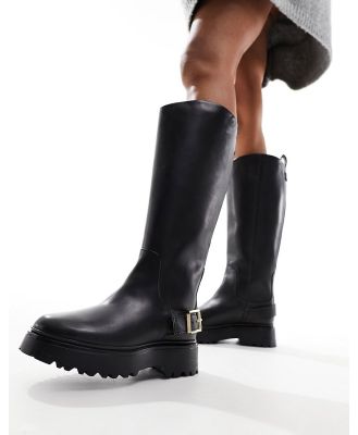 AllSaints Opal leather buckle pull on boots in black