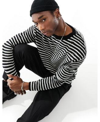 AllSaints Park crew neck knitted jumper in black and white stripe